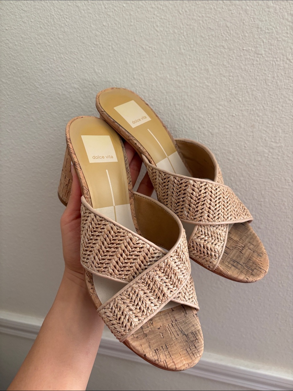 Dolce Vita Natural Woven Crisscross Mule Sandals